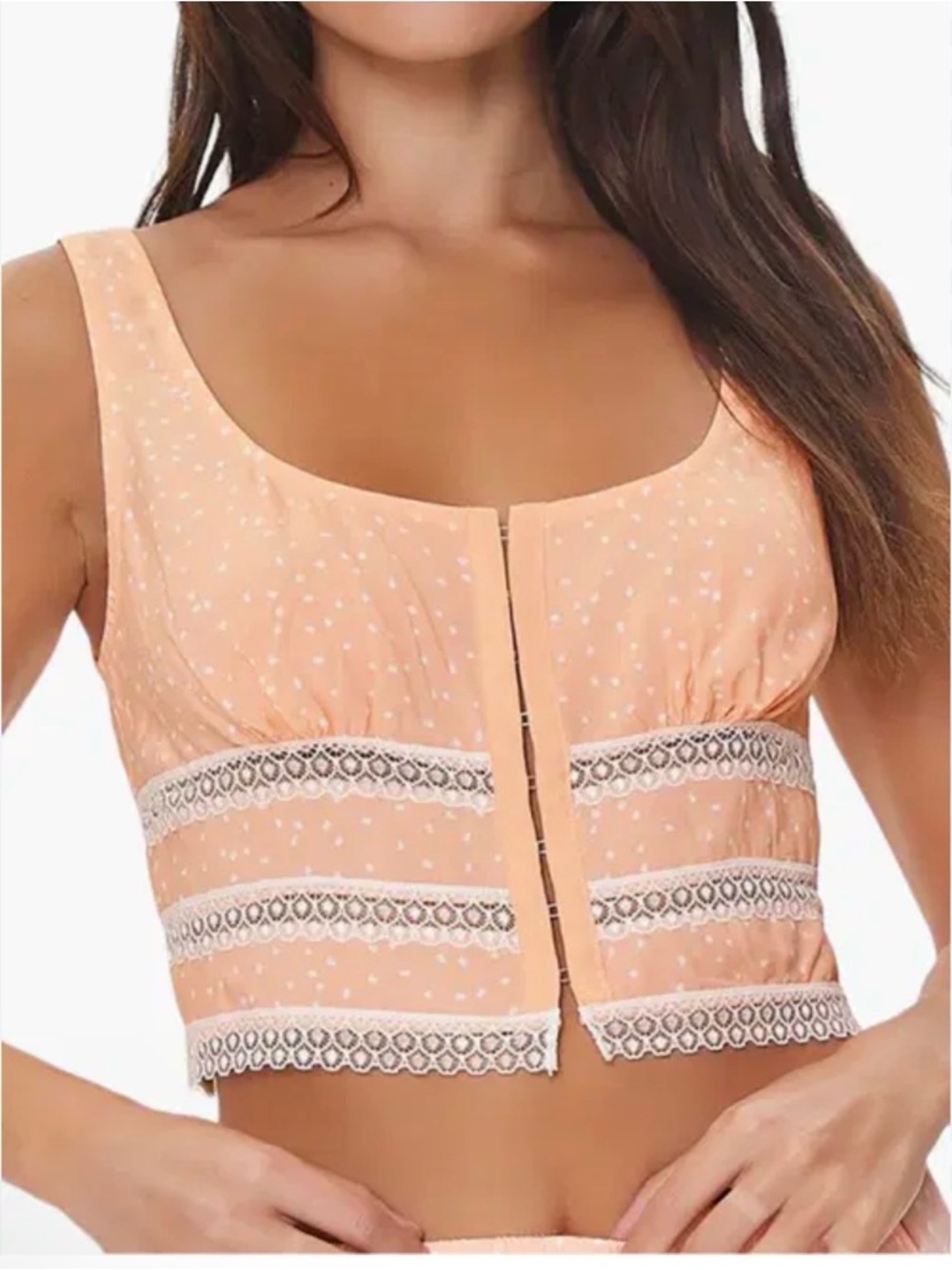 Forever 21 Peach Polka Dot Lace-Trim Crop Top